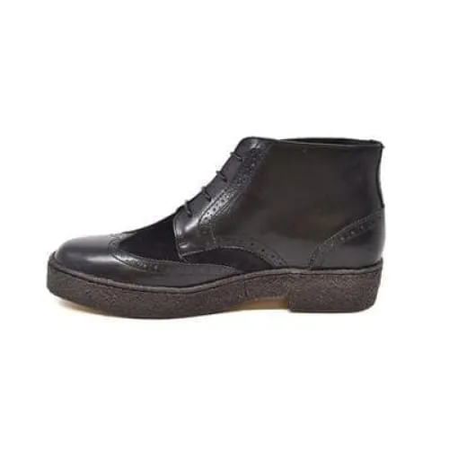 British Walkers Playboy Wingtips Custom Made Men's Two Tone Black Leather and Suede High Top Boots Ankle Boots