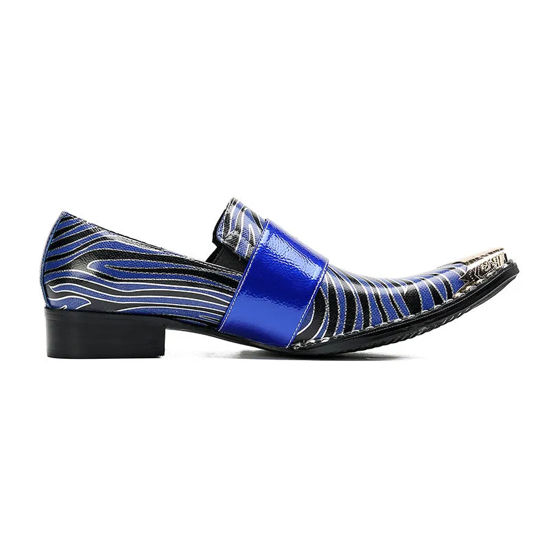 Brogue carved leather shoes men's business formal cowhide square toe British buckle blue breathable suit groom's wedding shoes