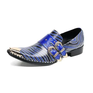 Brogue carved leather shoes men's business formal cowhide square toe British buckle blue breathable suit groom's wedding shoes