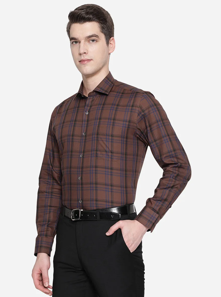 Brown & Blue Checked Slim Fit Formal Shirt | JadeBlue