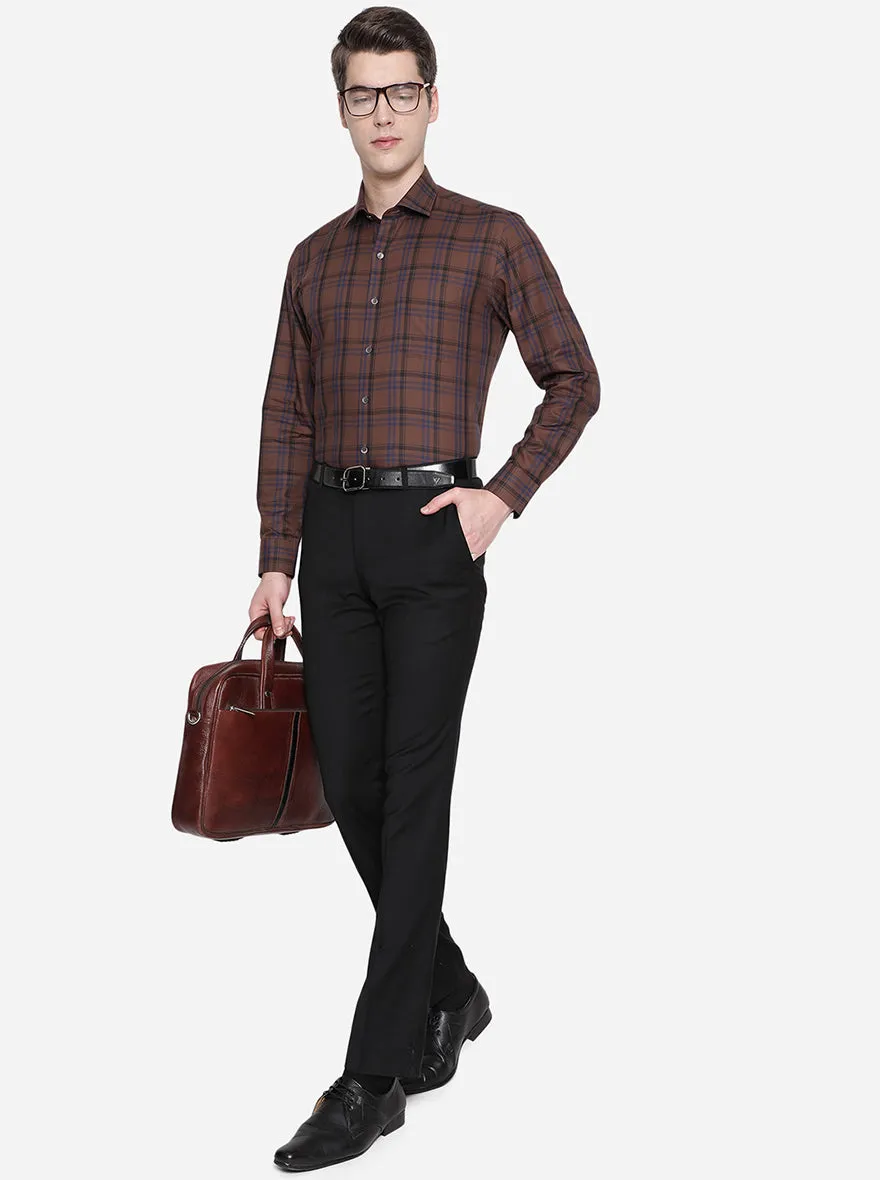 Brown & Blue Checked Slim Fit Formal Shirt | JadeBlue
