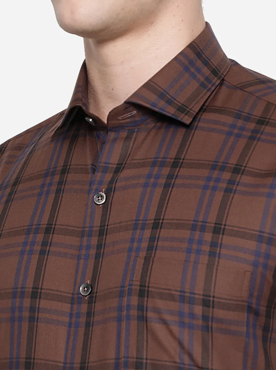 Brown & Blue Checked Slim Fit Formal Shirt | JadeBlue