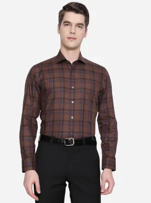 Brown & Blue Checked Slim Fit Formal Shirt | JadeBlue