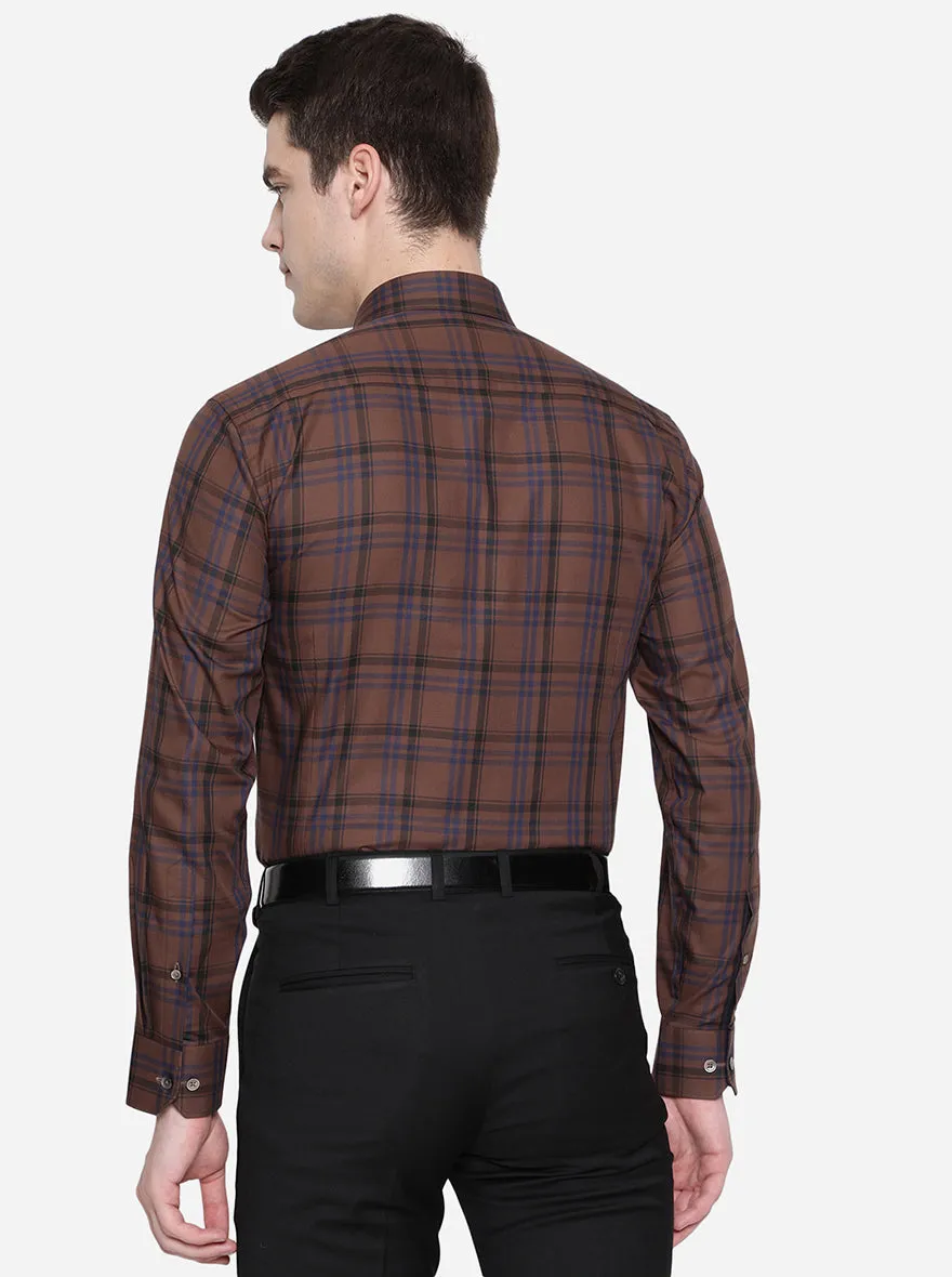 Brown & Blue Checked Slim Fit Formal Shirt | JadeBlue