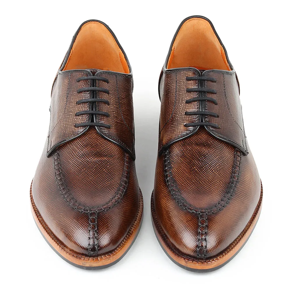 Brown Patina Glossed Hatch Grain Split Toe Derby
