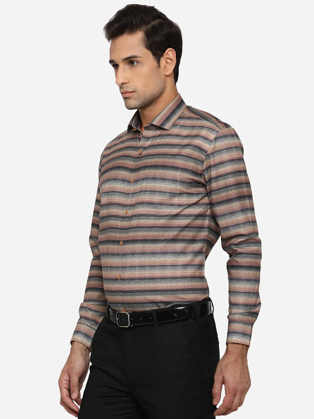 Brown Printed Slim Fit Party Wear Shirt | Greenfibre