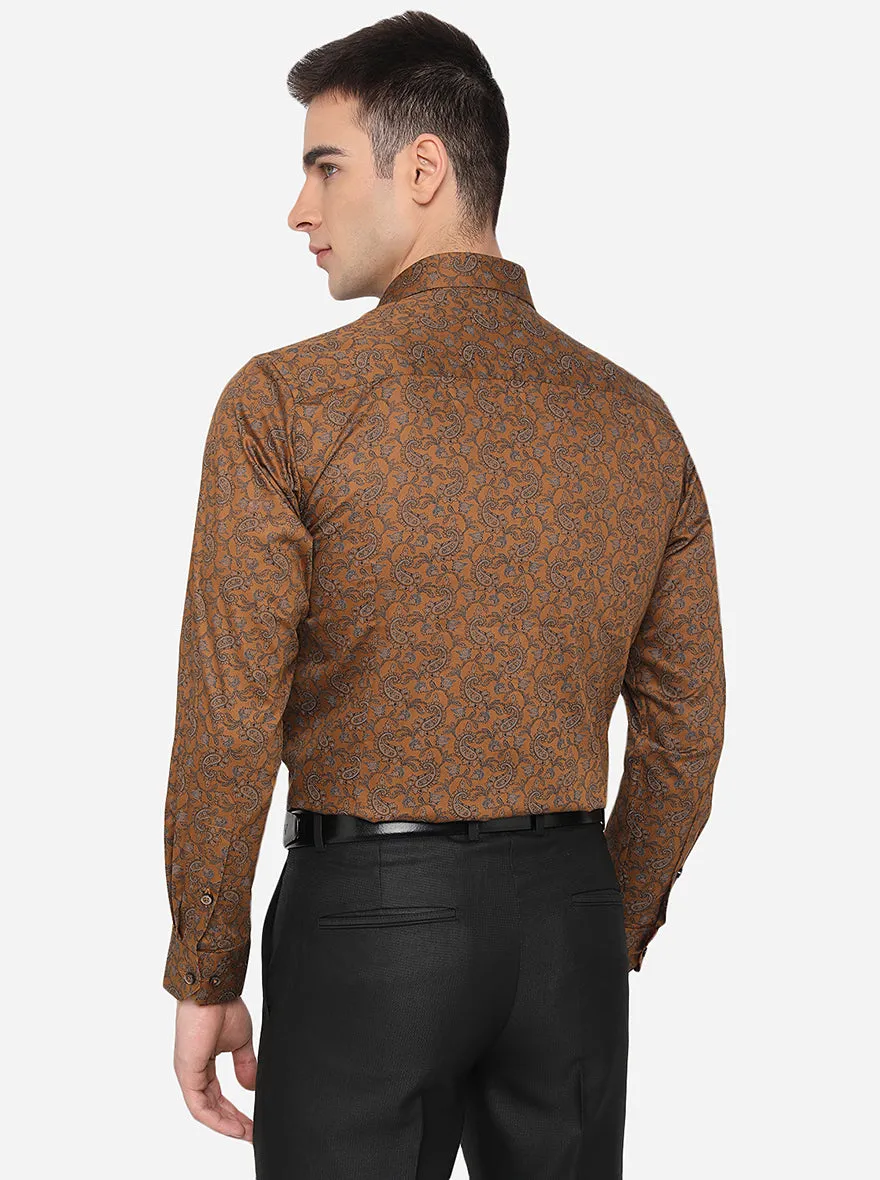 Brown Printed Slim Fit Party Wear Shirt | Greenfibre
