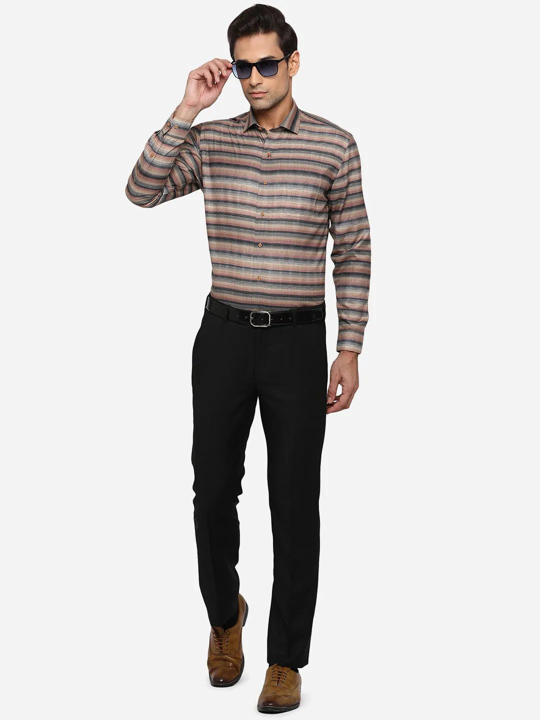 Brown Printed Slim Fit Party Wear Shirt | Greenfibre