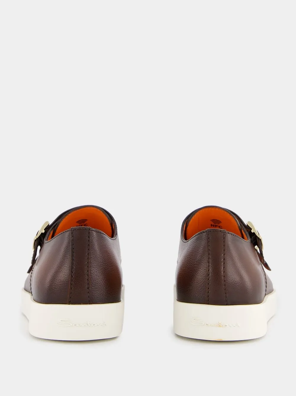 Brown Tumbled Leather Double-Buckle Shoe