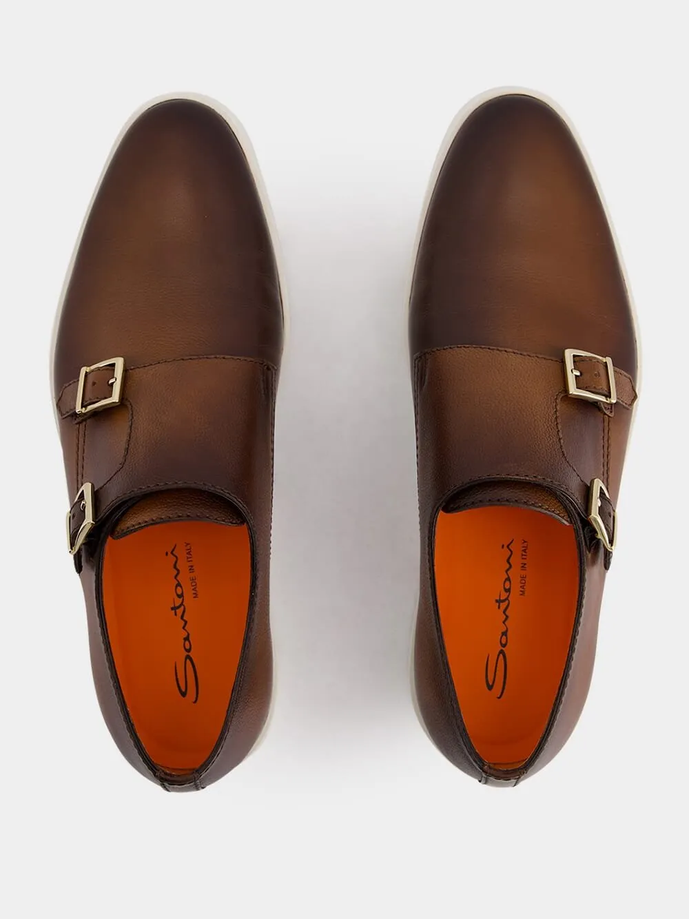 Brown Tumbled Leather Double-Buckle Shoe