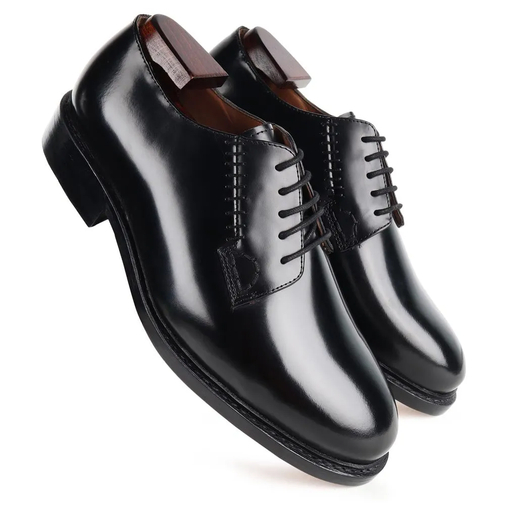 Brushed Black Calf Goodyear Welted Derby with Stitch Detail with Wide Fitting
