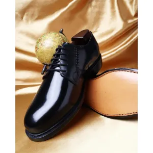Brushed Black Calf Goodyear Welted Derby with Stitch Detail with Wide Fitting