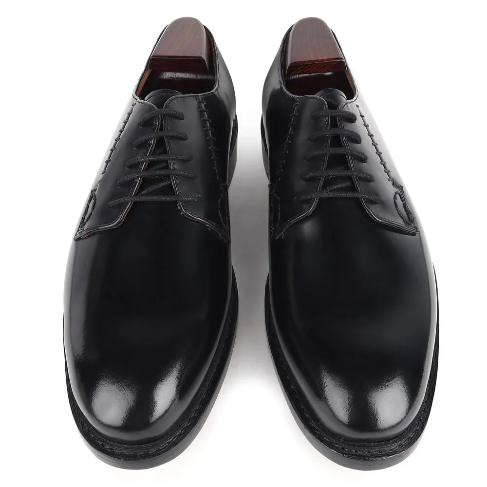 Brushed Black Calf Goodyear Welted Derby with Stitch Detail with Wide Fitting