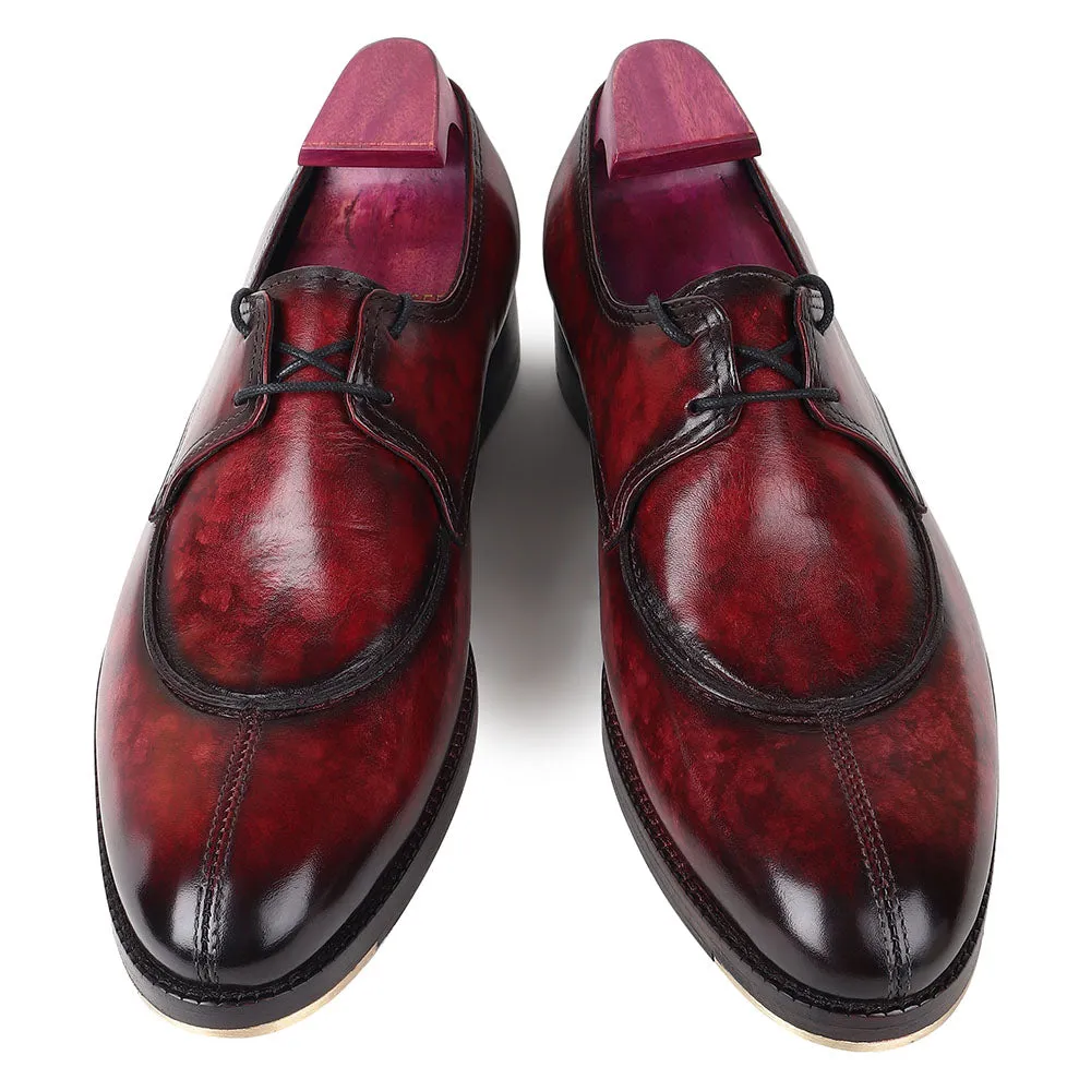 Burgundy Mirror Glossed Marble Patina Apron Toe Modern Derby   Metal Toe