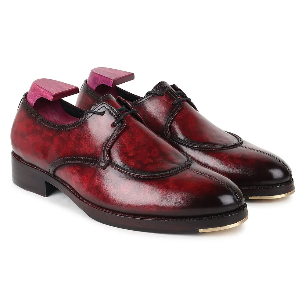 Burgundy Mirror Glossed Marble Patina Apron Toe Modern Derby   Metal Toe