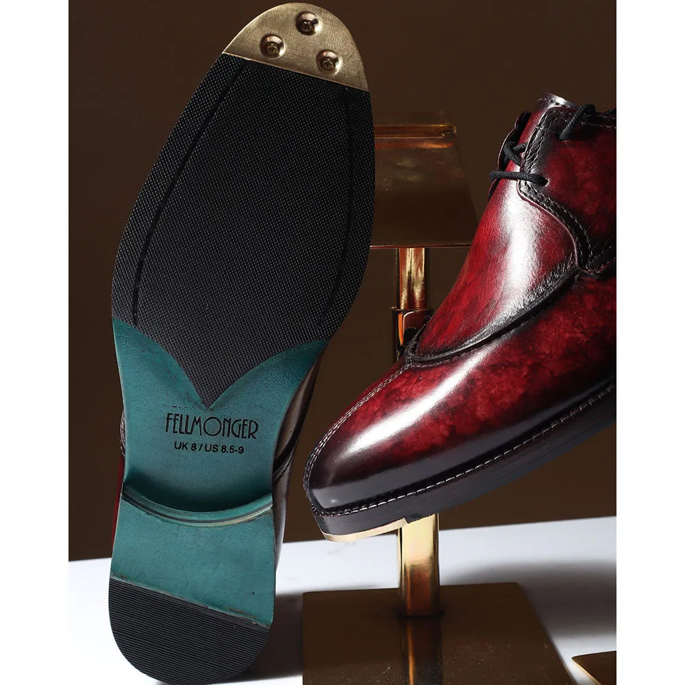 Burgundy Mirror Glossed Marble Patina Apron Toe Modern Derby   Metal Toe
