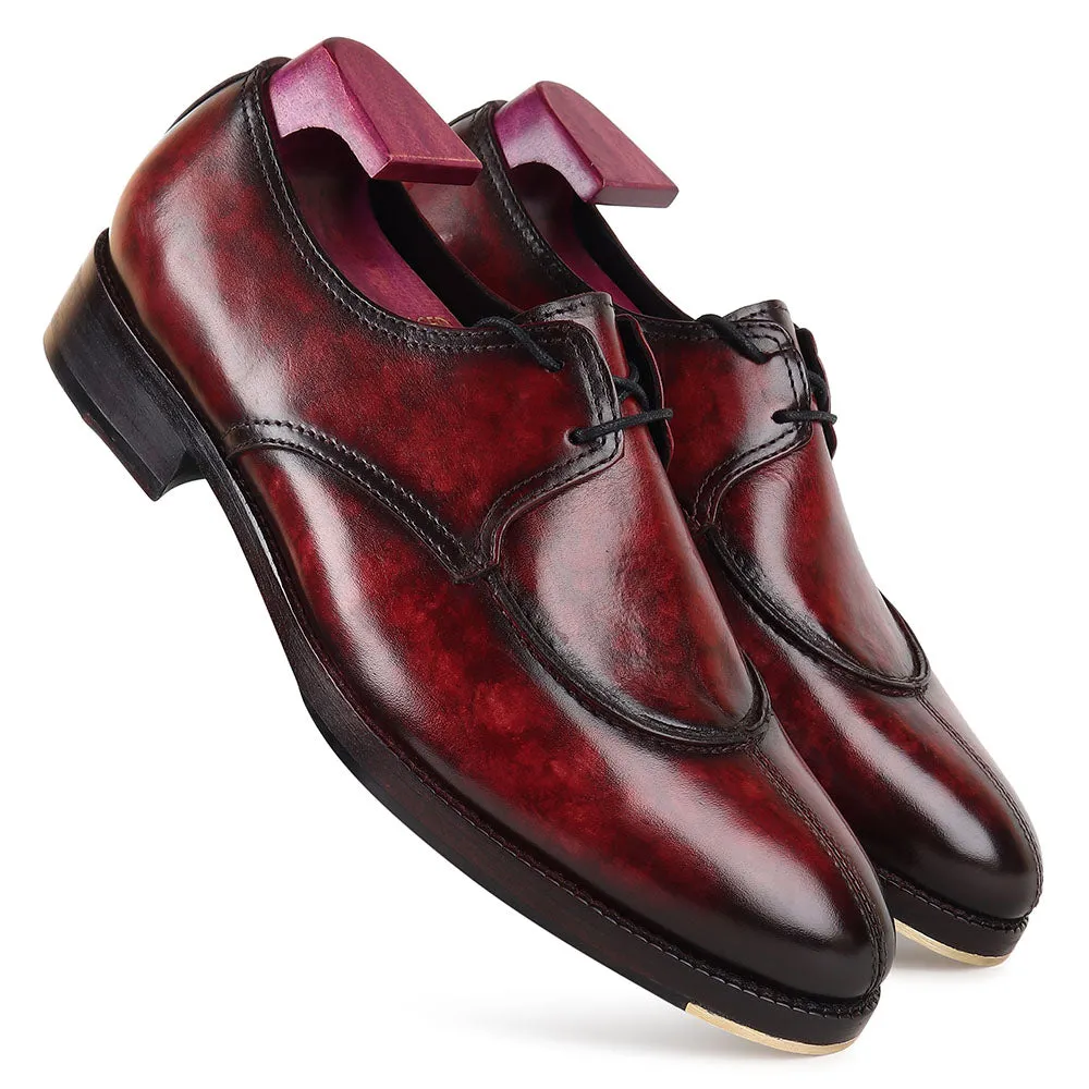 Burgundy Mirror Glossed Marble Patina Apron Toe Modern Derby   Metal Toe
