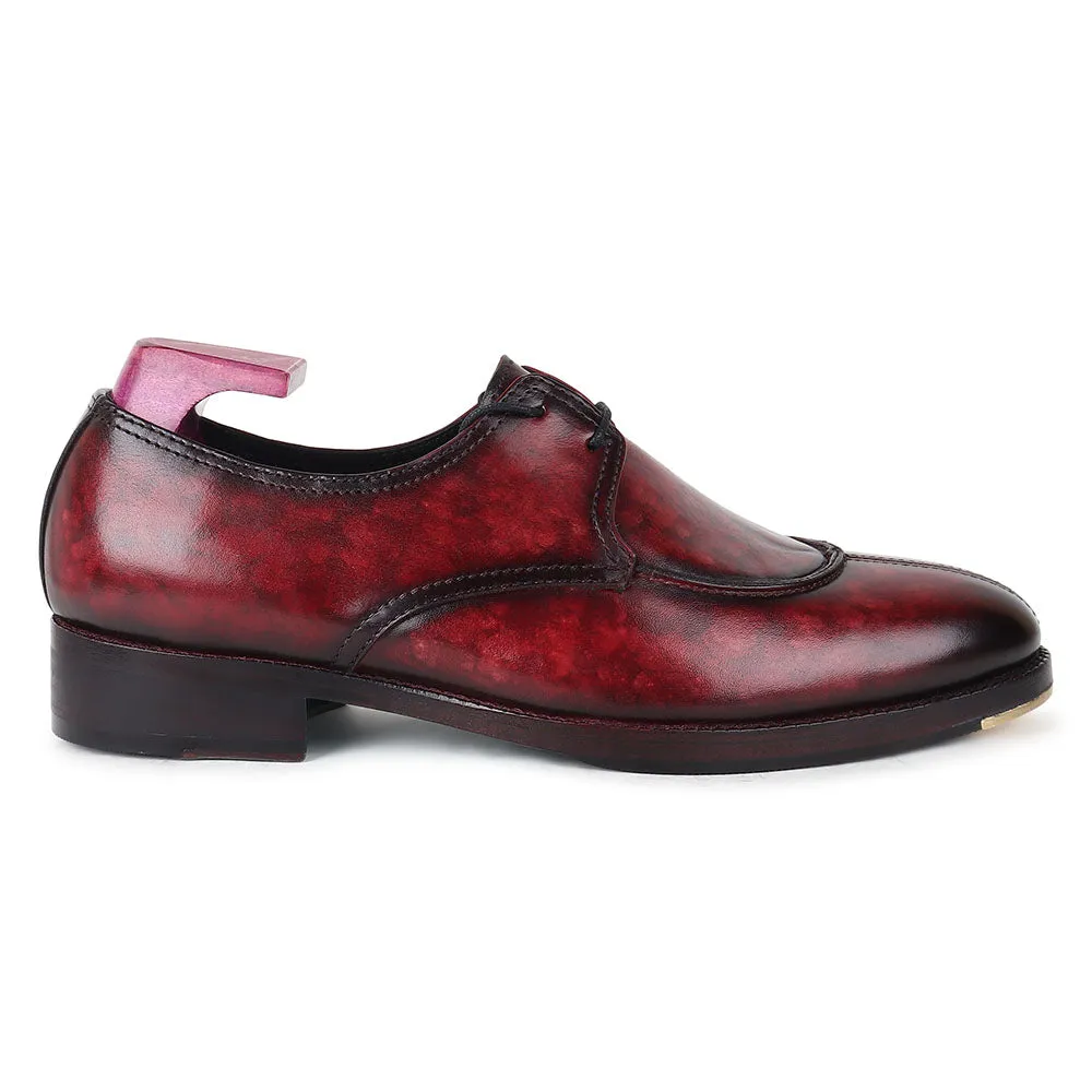 Burgundy Mirror Glossed Marble Patina Apron Toe Modern Derby   Metal Toe
