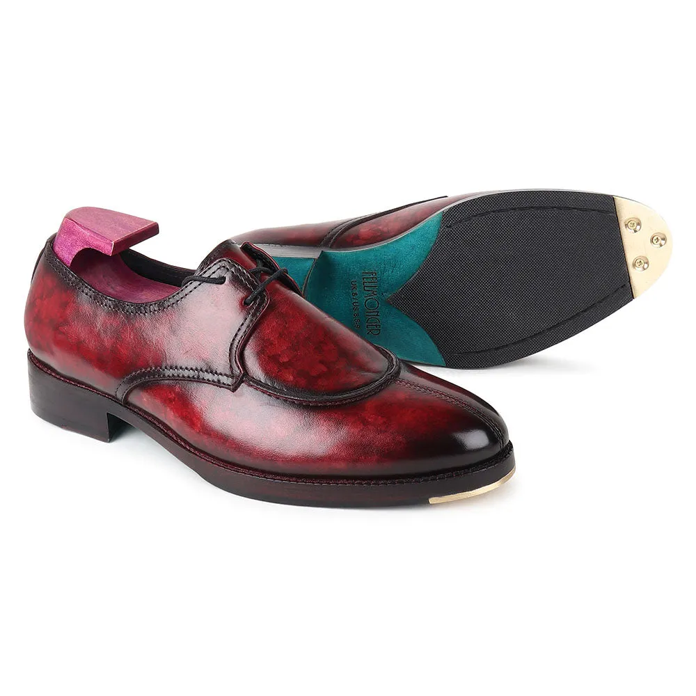 Burgundy Mirror Glossed Marble Patina Apron Toe Modern Derby   Metal Toe