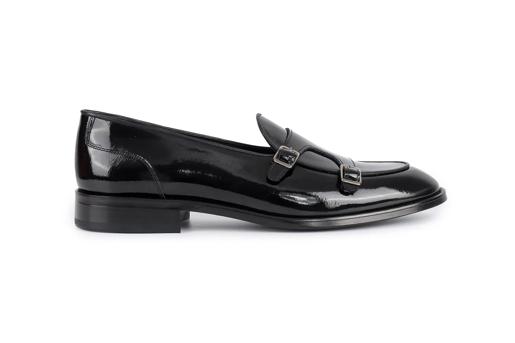 Carlton Short Cut Patent Leather Double Monk Loafers