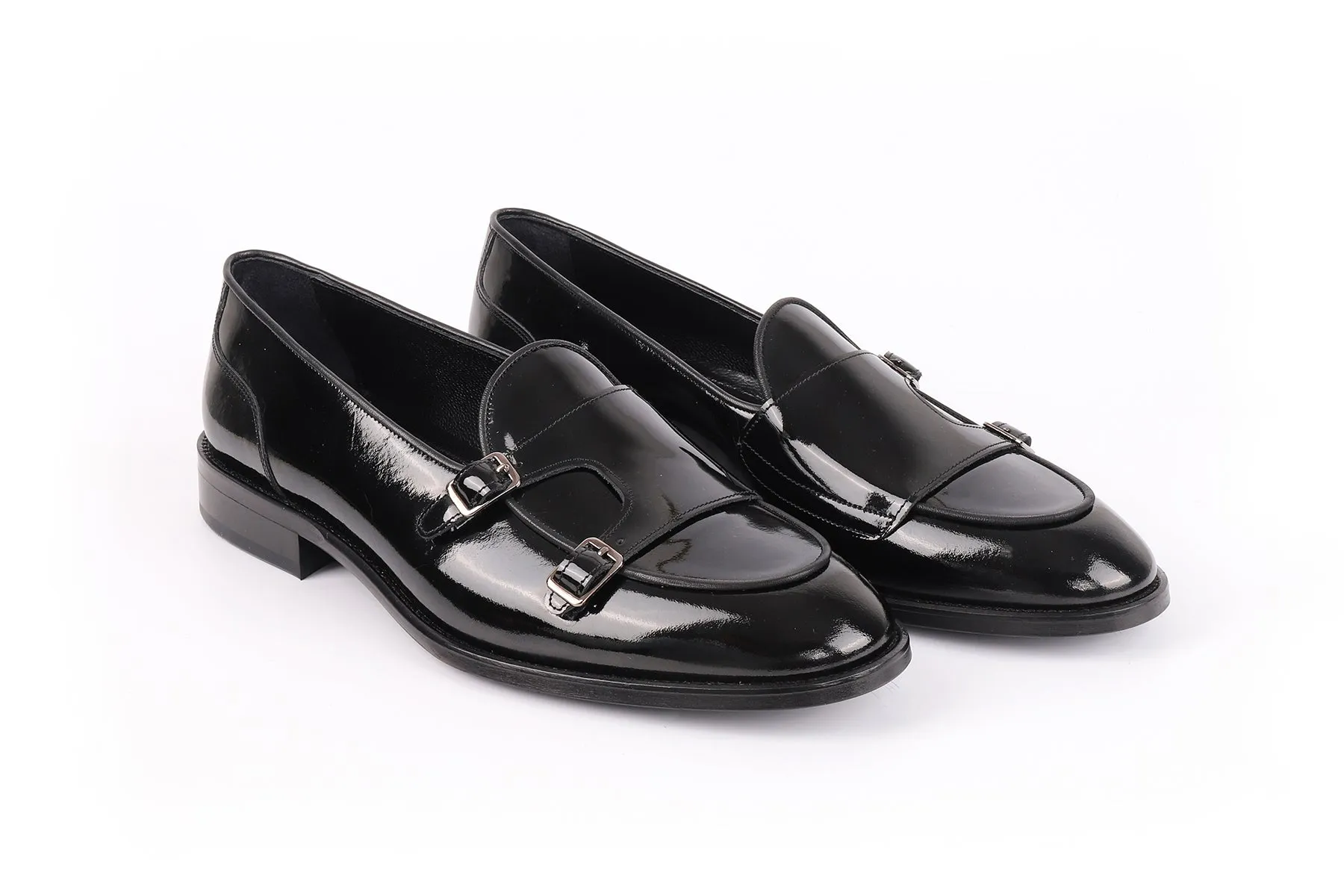 Carlton Short Cut Patent Leather Double Monk Loafers