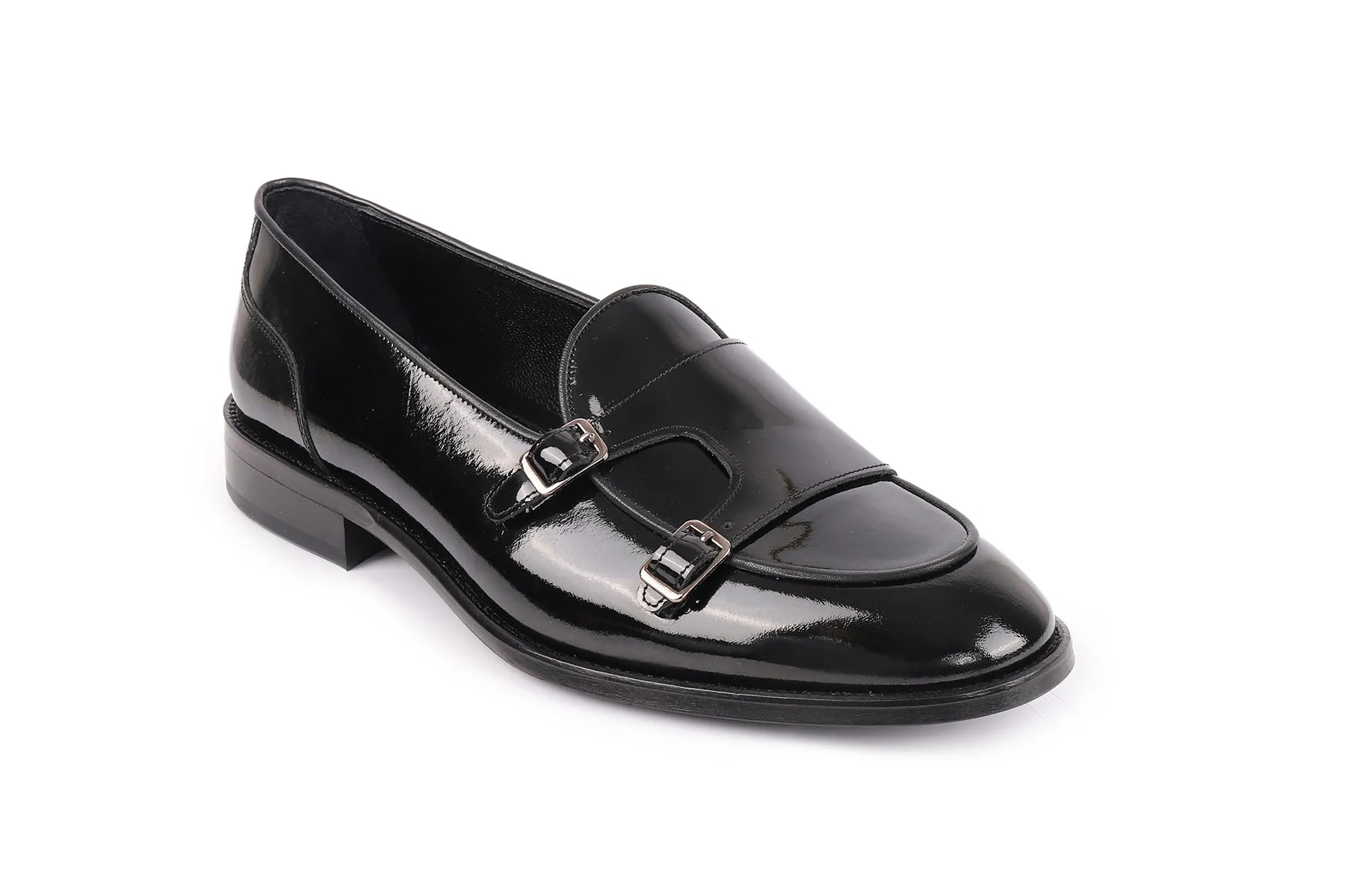 Carlton Short Cut Patent Leather Double Monk Loafers