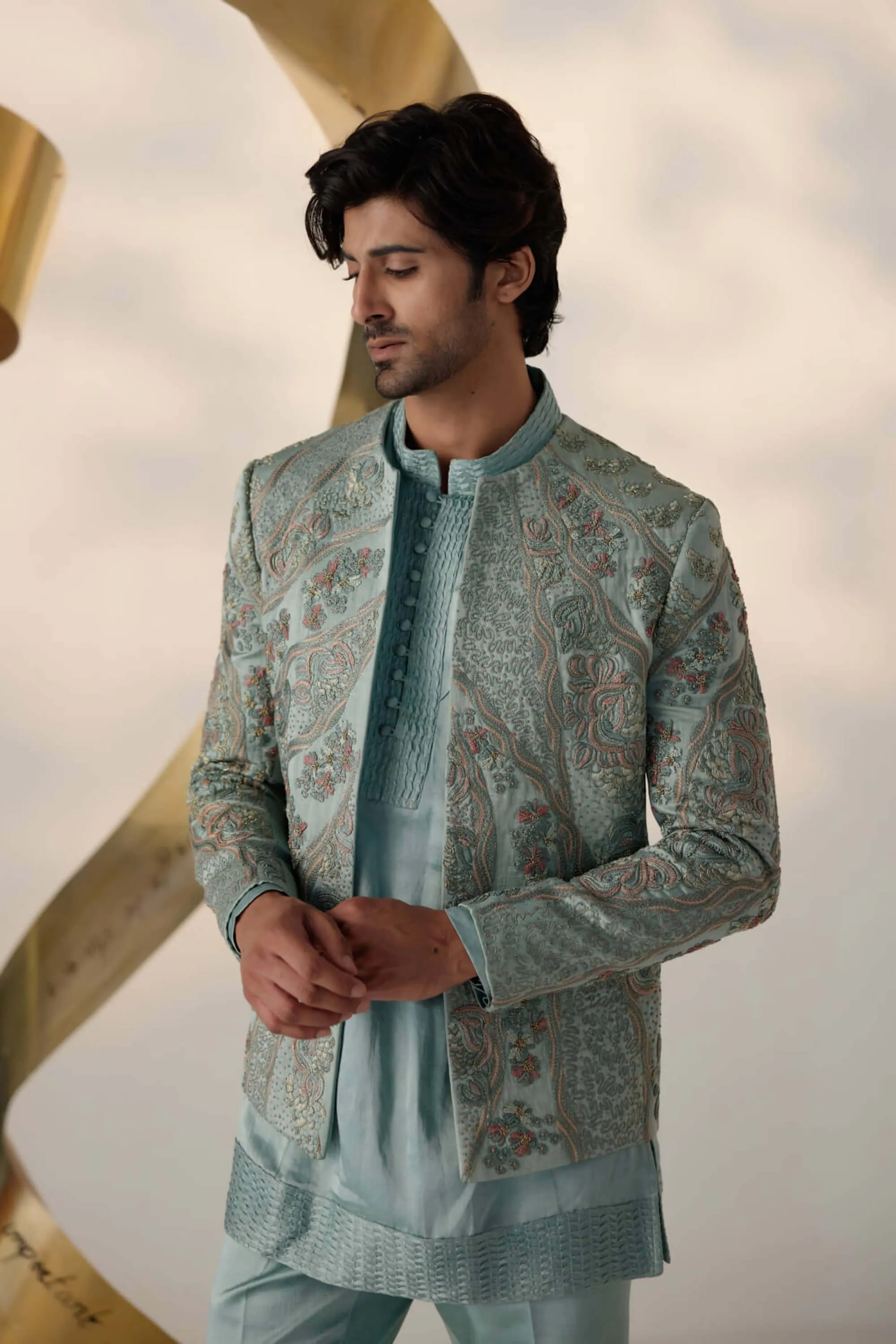 Chateau grey delight short jacket and kurta set