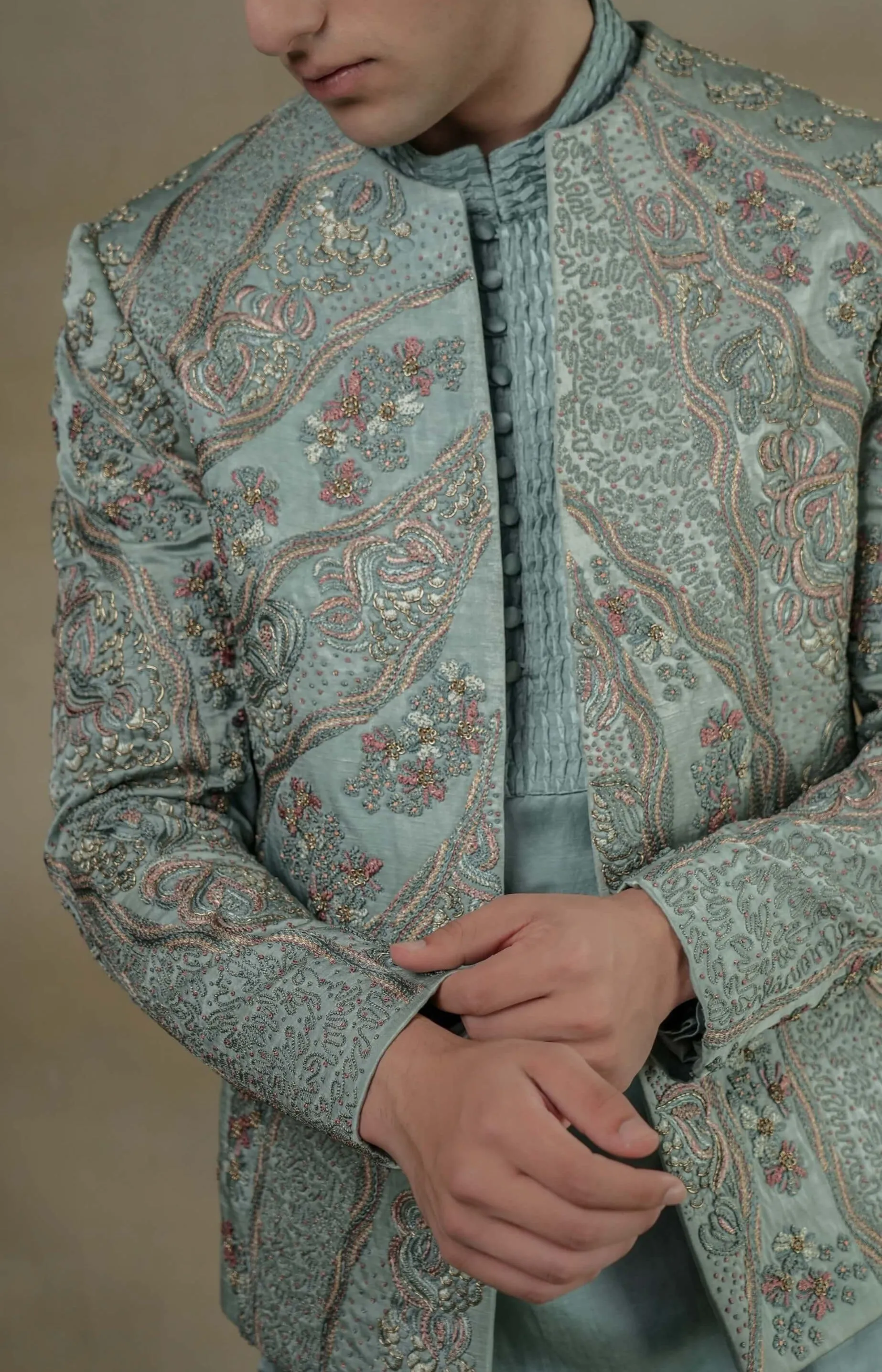 Chateau grey delight short jacket and kurta set