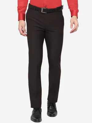 Coffee Brown Solid Slim Fit Formal Trouser | Metal