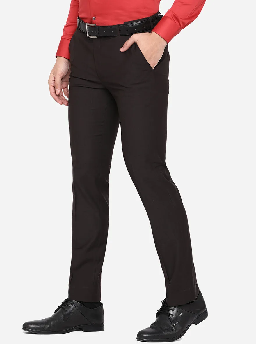 Coffee Brown Solid Slim Fit Formal Trouser | Metal