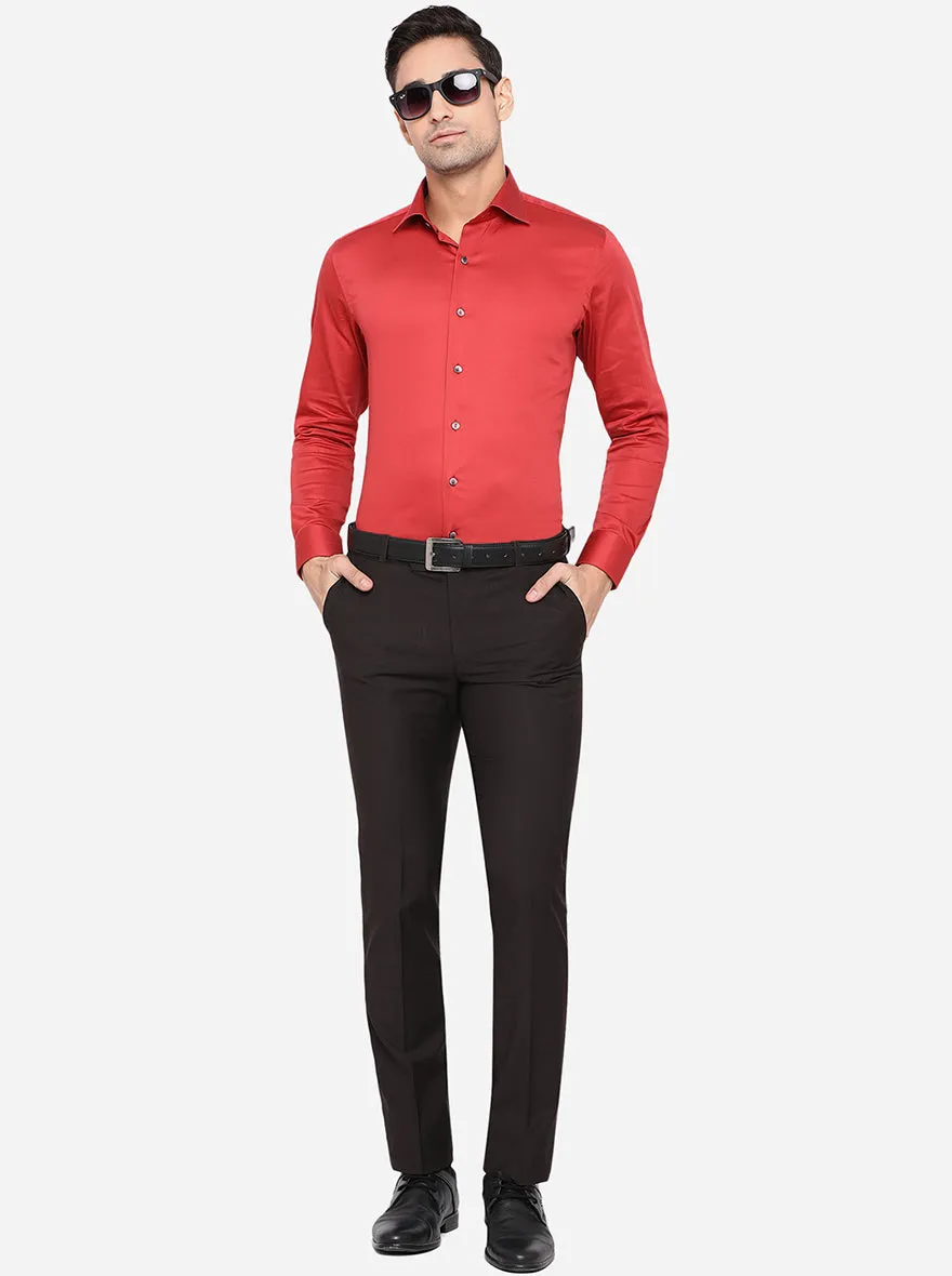Coffee Brown Solid Slim Fit Formal Trouser | Metal