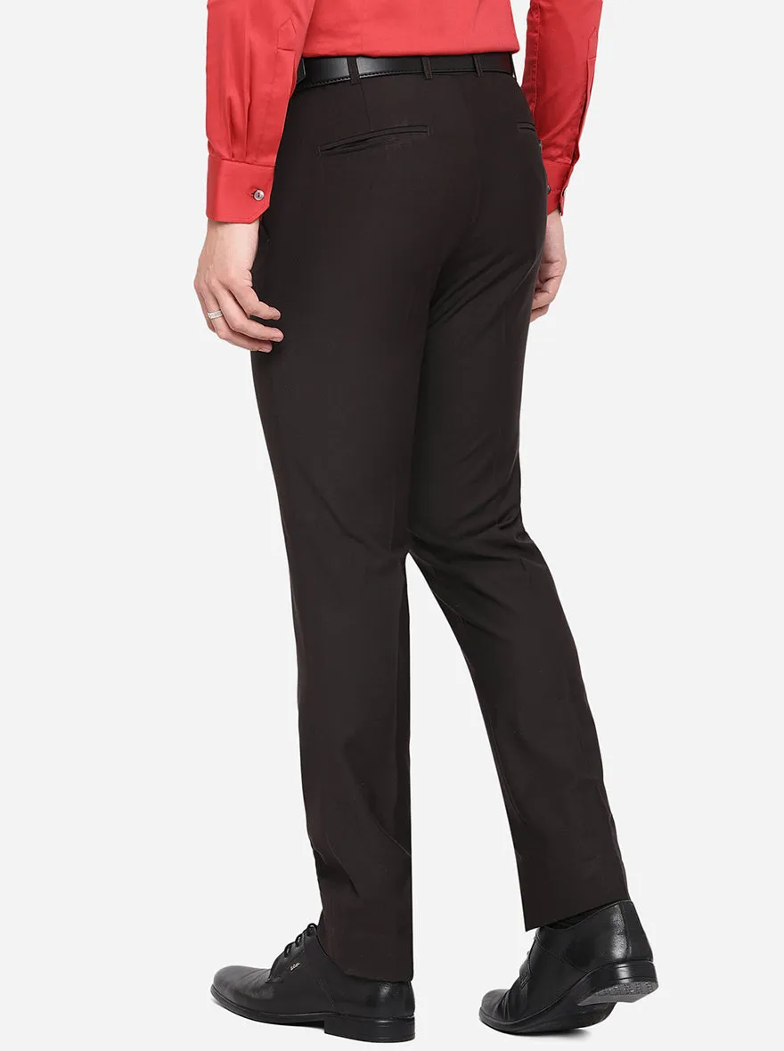 Coffee Brown Solid Slim Fit Formal Trouser | Metal