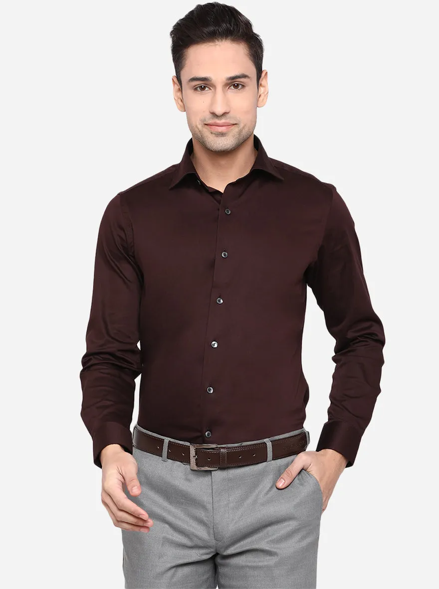 Coffee Brown Solid Slim Fit Party Wear Shirt | Wyre