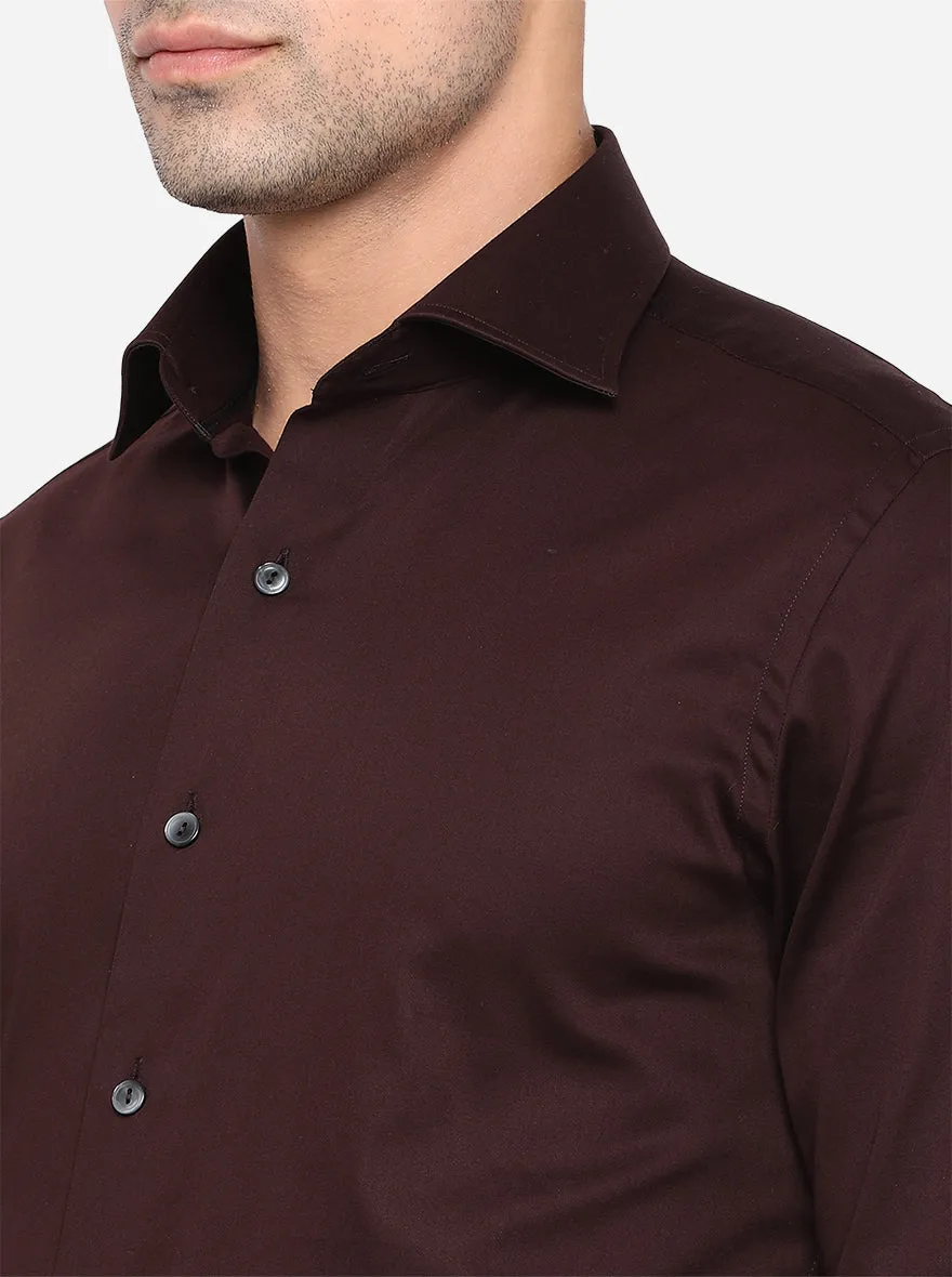 Coffee Brown Solid Slim Fit Party Wear Shirt | Wyre