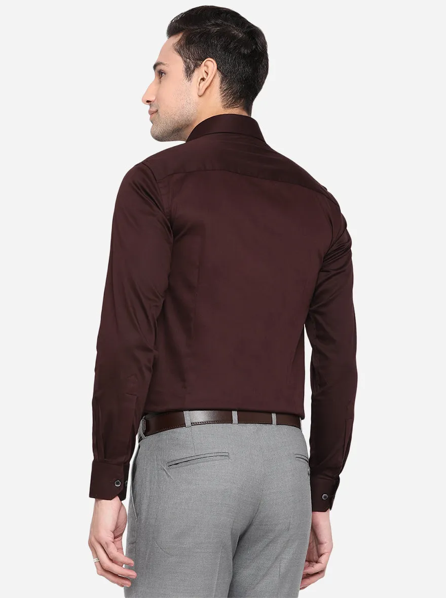 Coffee Brown Solid Slim Fit Party Wear Shirt | Wyre