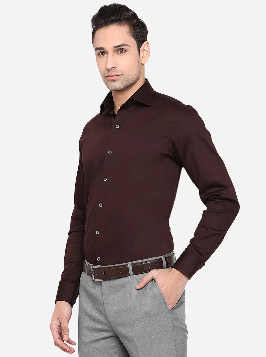 Coffee Brown Solid Slim Fit Party Wear Shirt | Wyre