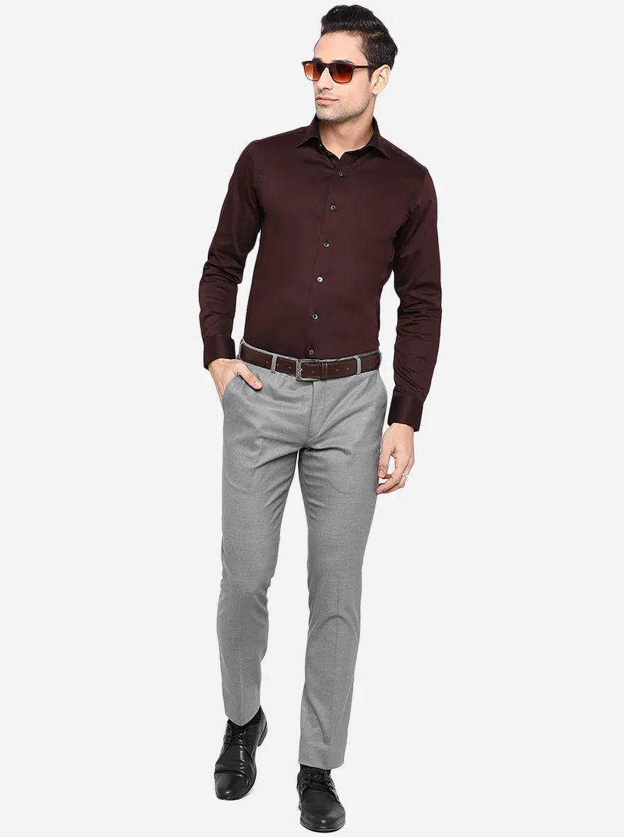 Coffee Brown Solid Slim Fit Party Wear Shirt | Wyre
