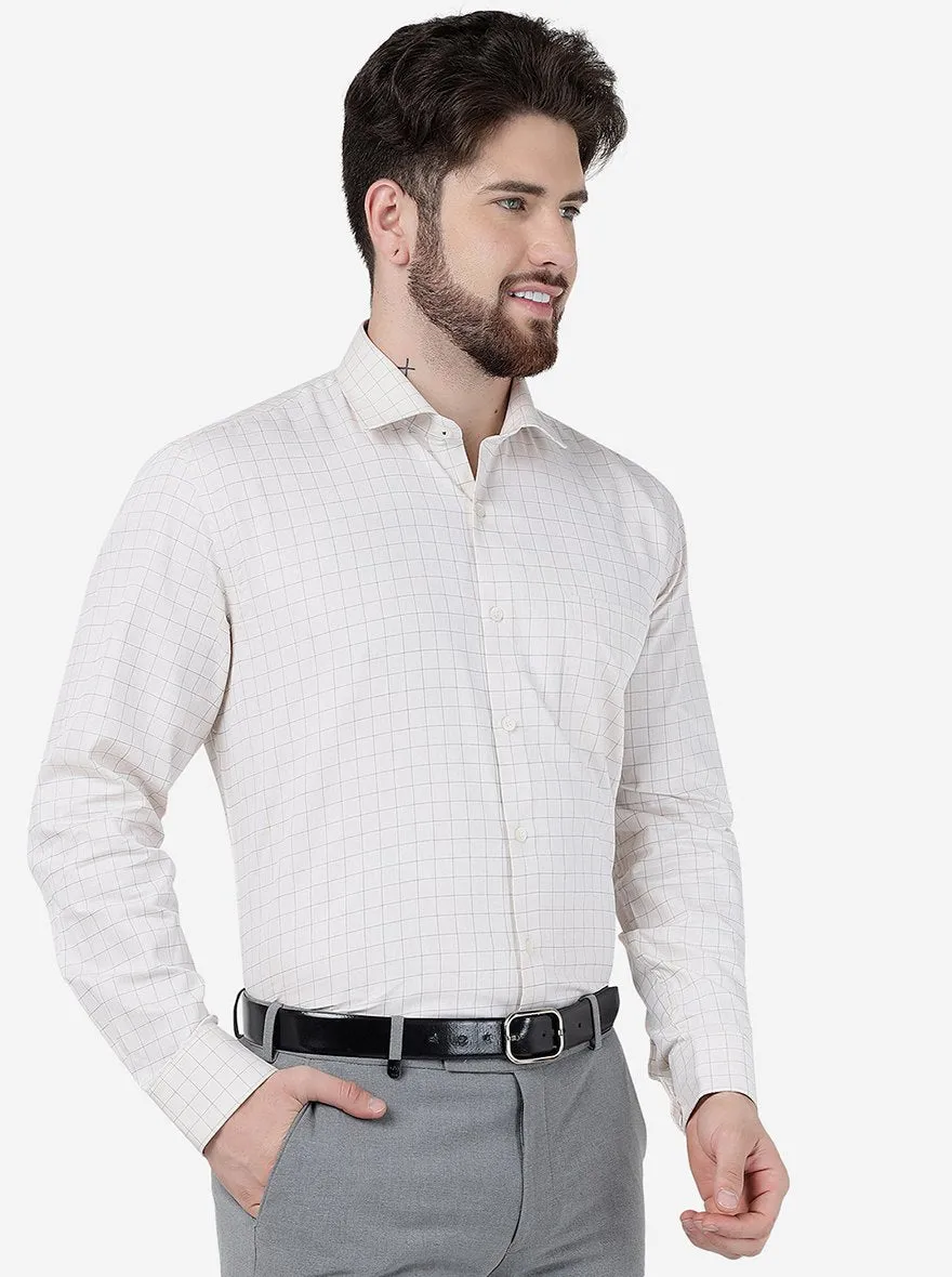 Cream Checked Regular Fit Formal Shirt | JadeBlue