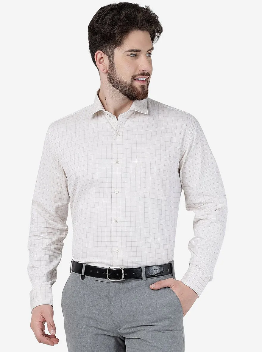 Cream Checked Regular Fit Formal Shirt | JadeBlue