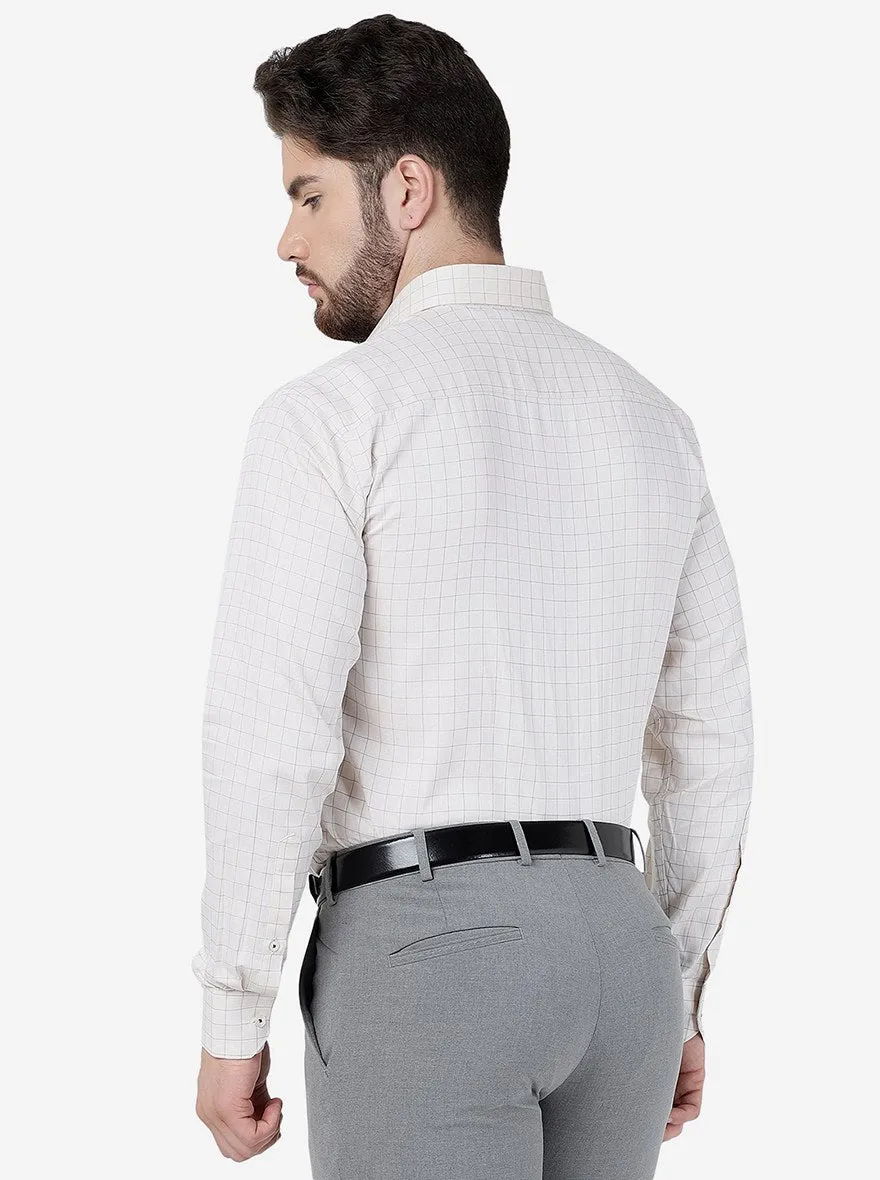 Cream Checked Regular Fit Formal Shirt | JadeBlue