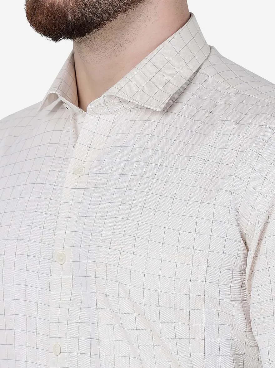 Cream Checked Regular Fit Formal Shirt | JadeBlue