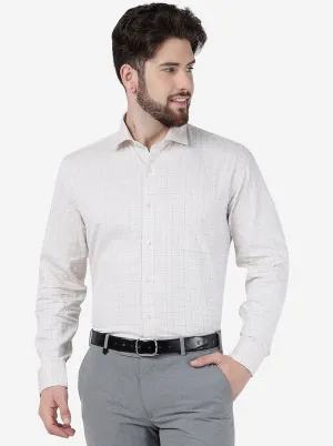Cream Checked Regular Fit Formal Shirt | JadeBlue