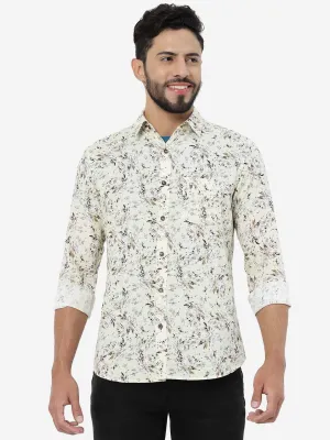 Cream Printed Slim Fit Casual Shirt | JadeBlue