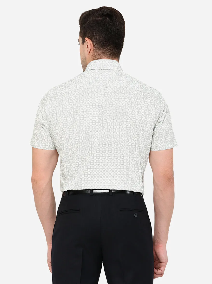 Cream Printed Slim Fit Formal Shirt | JadeBlue