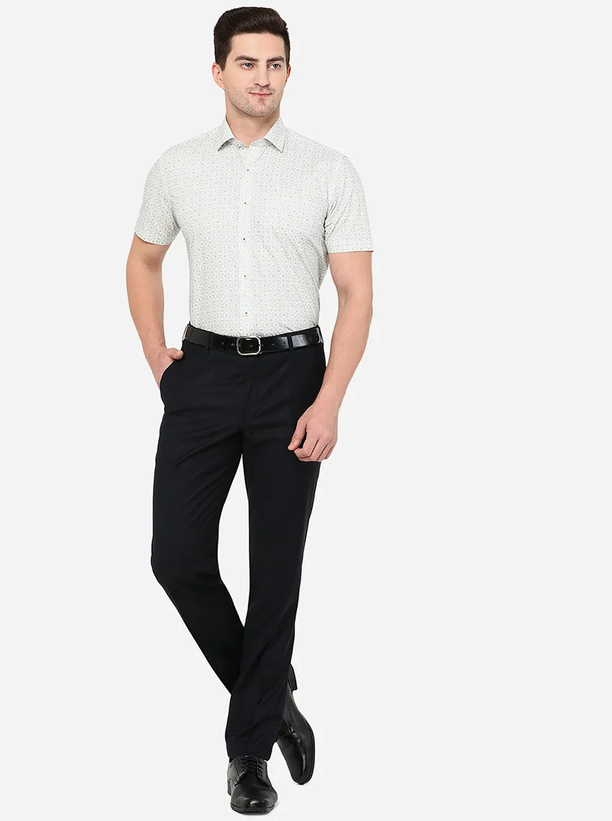 Cream Printed Slim Fit Formal Shirt | JadeBlue