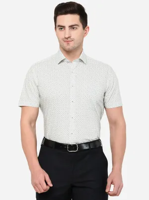 Cream Printed Slim Fit Formal Shirt | JadeBlue