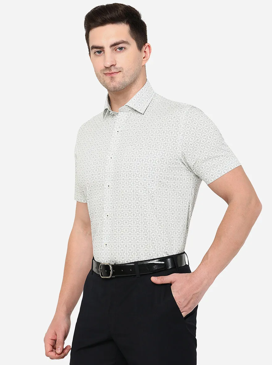 Cream Printed Slim Fit Formal Shirt | JadeBlue