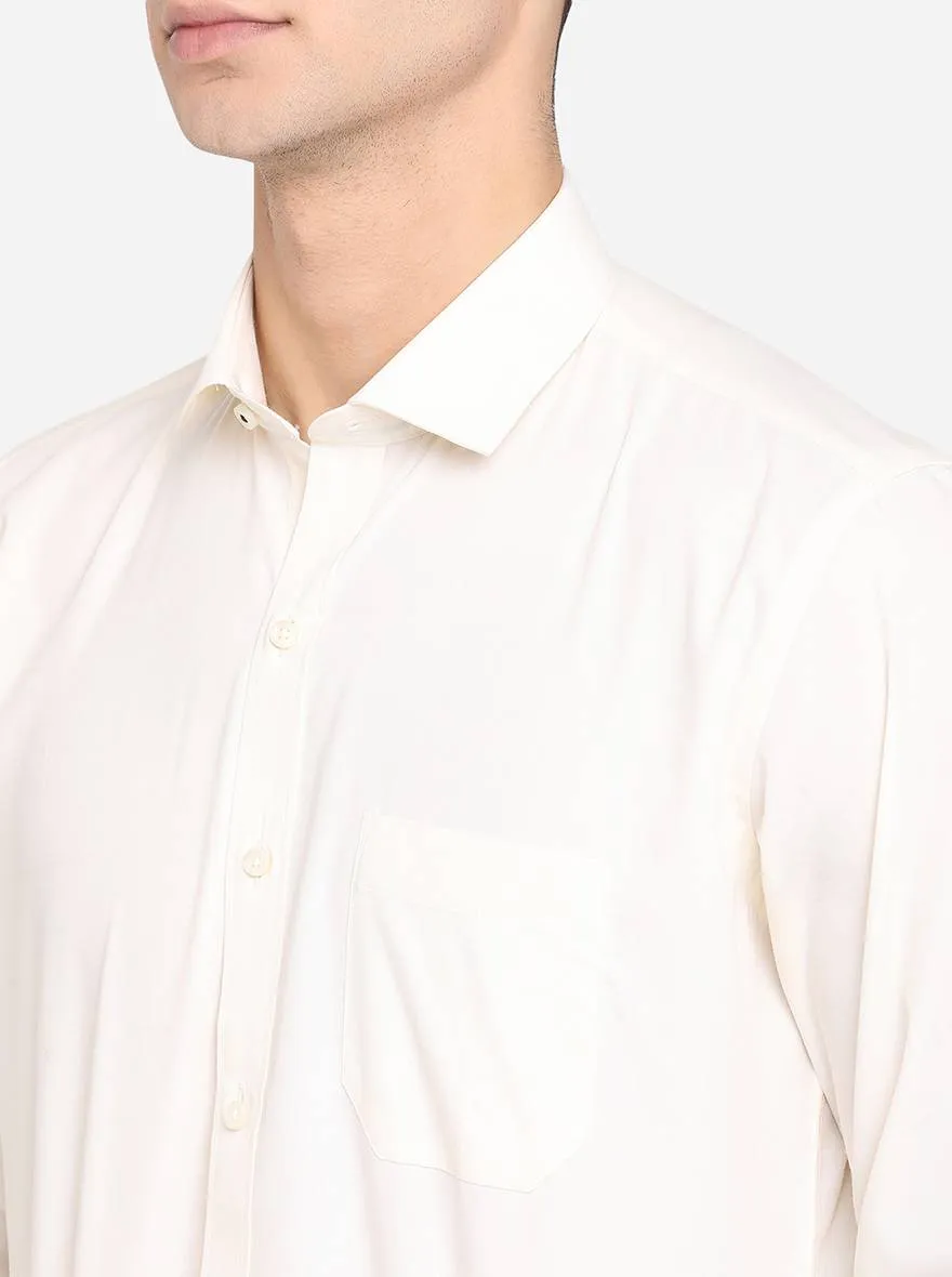 Cream Solid Slim Fit Formal Shirt | Greenfibre