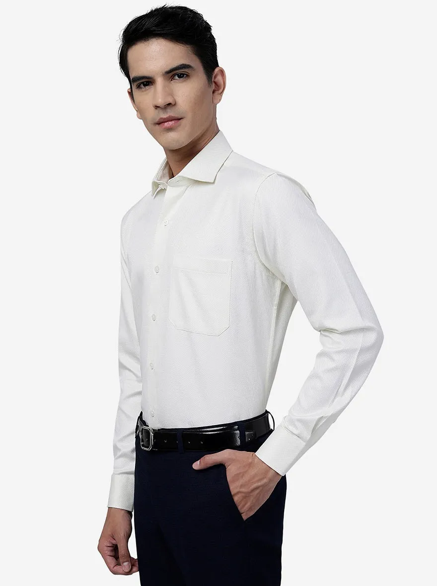 Cream Solid Slim Fit Formal Shirt | Metal