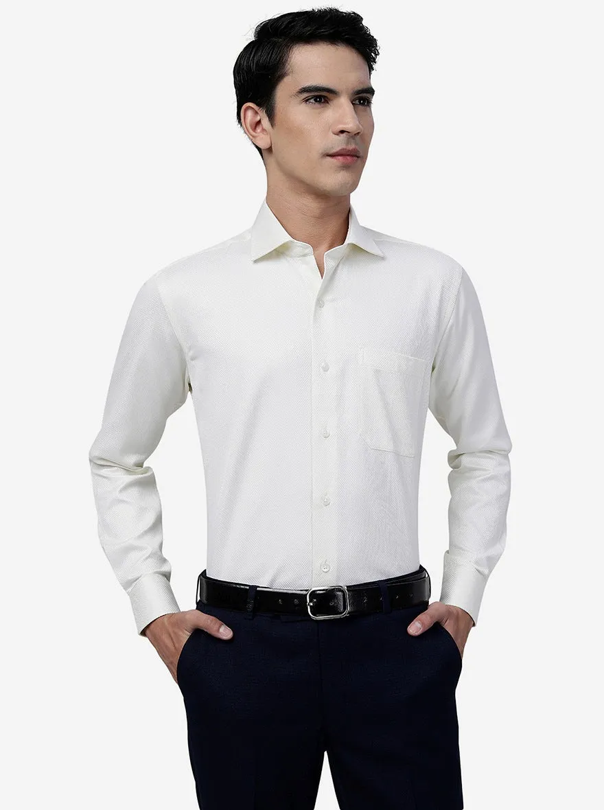 Cream Solid Slim Fit Formal Shirt | Metal